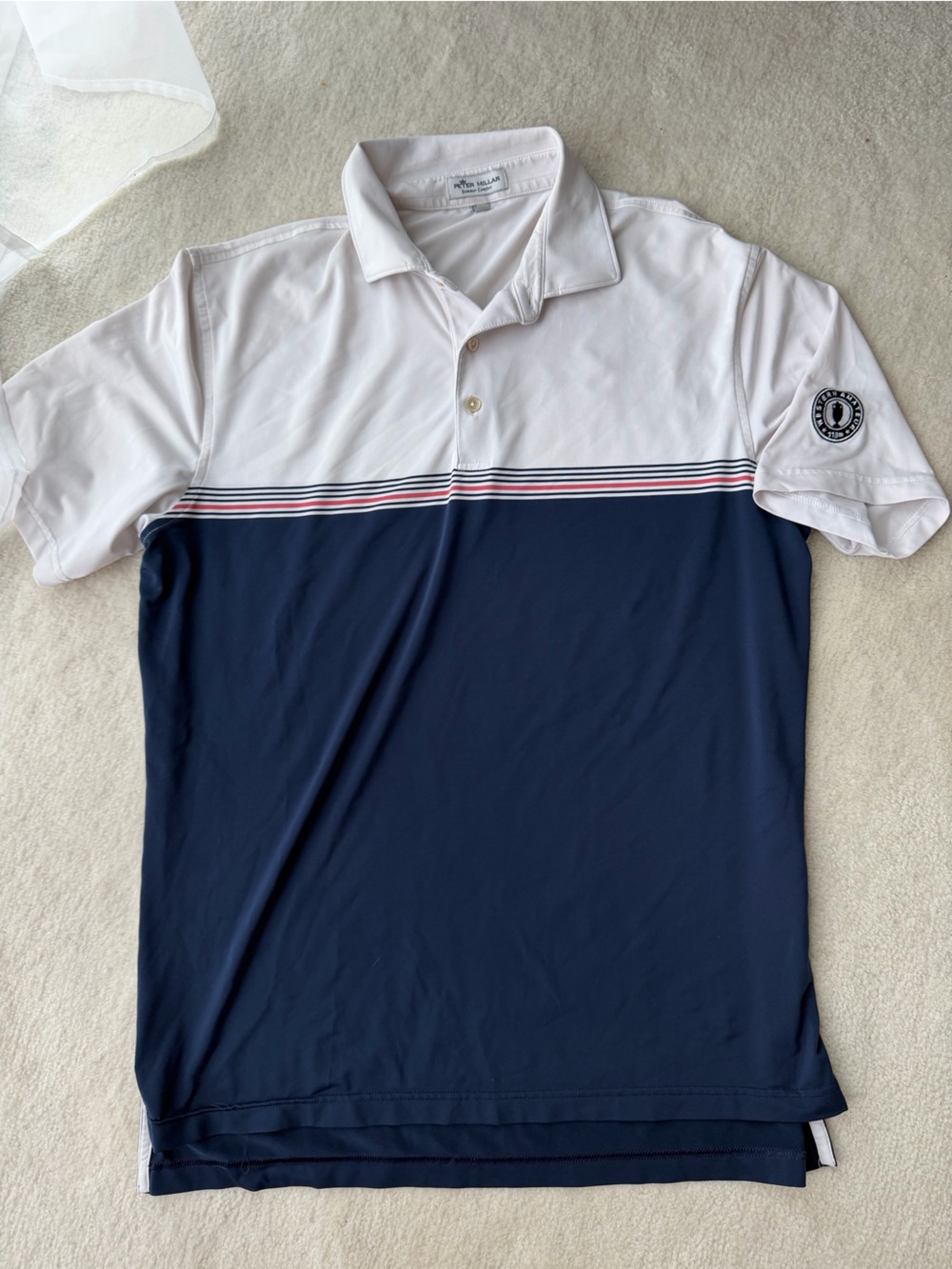 Peter Millar Summer Comfort White and Navy Striped Chest Polo